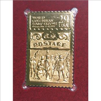 22K Gold Replica Stamp on FDC*1992 World Stamp Expo; Honoring Columbus*Postmarked w/ Original 29c Stamp