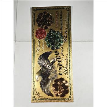 24K Gold Foil 1863 $100 National Bank Note Replica*Large Note in Protective Sleeve