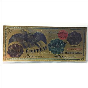 24K Gold Foil 1863 $100 National Bank Note Replica*Large Note in Protective Sleeve