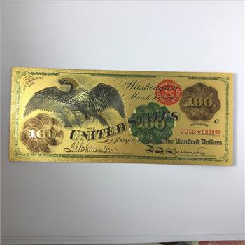 24K Gold Foil 1863 $100 National Bank Note Replica*Large Note in Protective Sleeve