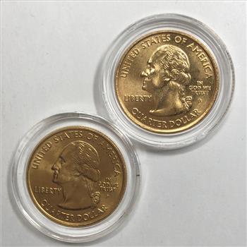 24K Gold Layered 2002-P Mississippi and 2008-D Hawaii State Commemorative Quarters*In Protective Capsules