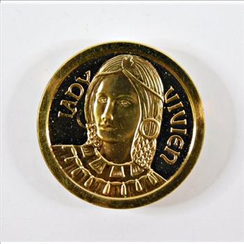 24K Gold Layered Lady Vivien 1986 Franklin Mint Issued Medieval Coin/Medal