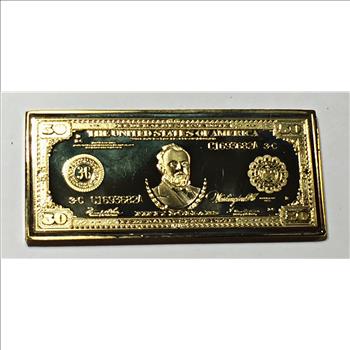 24K Gold over 1 Troy Ounce .999 Fine Copper Bar*Commemorating 1934 $50 Bank Note
