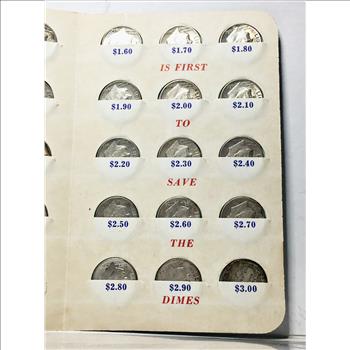 30 Silver Roosevelt Dimes*Vintage 1st National Bank in Fairfield Iowa Dimesaver*Late 1950's, Early 1960's*High Grades