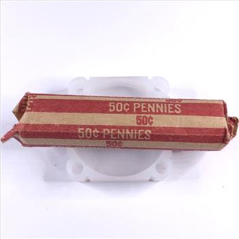 50c Roll of Lincoln Head Cents*Wrapper is Marked 1955-D*WE Have Not Researched This Roll