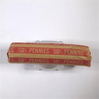 50c Roll of Lincoln Head Wheat Cents*Wrapper is Marked 1957-D*We Have Not Researched This Roll