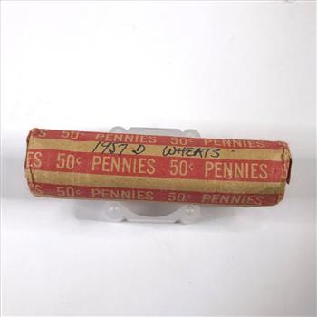 50c Roll of Lincoln Head Wheat Cents*Wrapper is Marked 1957-D*We Have Not Researched This Roll