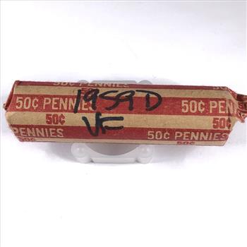 50c Roll of Lincoln Head Wheat Cents*Wrapper is Marked 1959-D*The Roll Has Not Been Researched by Us