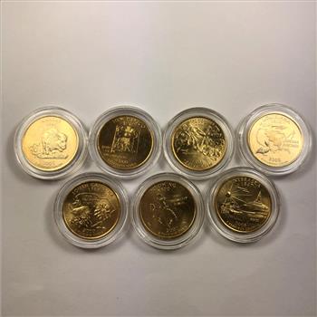 7 Gold Layered State Quarters *In Protective Holders