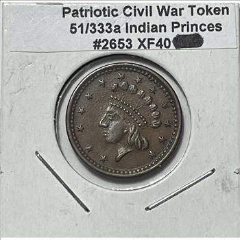 1863 Patriotic Civil War Token - Indian Princess - Our Army