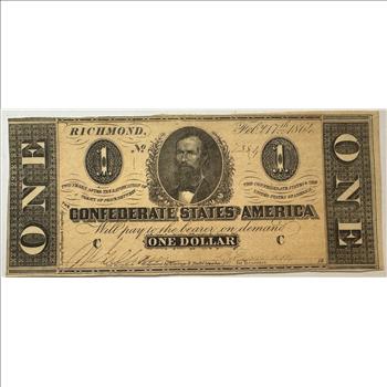 1864 $1 Confederate States of America Note - HIGH GRADE
