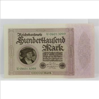 1923 Germany 100,000 Mark Reichsbanknote - High Grade Crisp Uncirculated