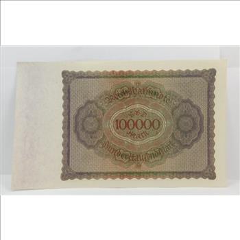 1923 Germany 100,000 Mark Reichsbanknote - High Grade Crisp Uncirculated