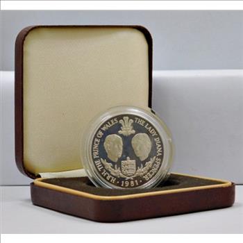 1981 Bailiwick of Guernsey Wedding of Prince Charles and Lady Diana Proof Commemorative Silver Crown - 28 Grams - in Original Mint Box