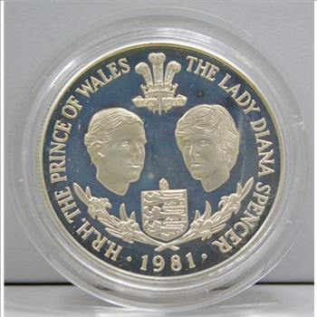 1981 Bailiwick of Guernsey Wedding of Prince Charles and Lady Diana Proof Commemorative Silver Crown - 28 Grams - in Original Mint Box