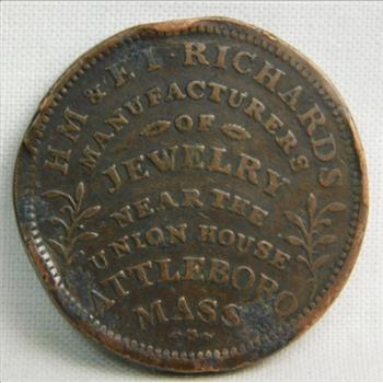 1834 Attleboro, Massachusetts HM & EI Richards Jewelry Hard Times Token