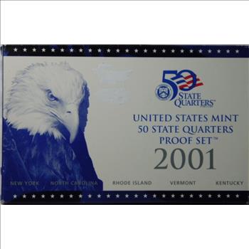 2001 United States Mint 50 State Quarters Proof Set - New York, North Carolina, Rhode Island, Vermont & Kentucky