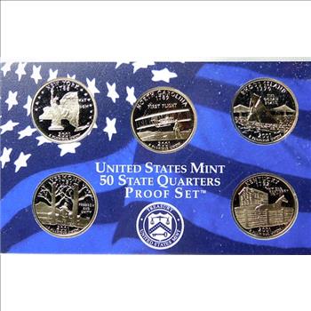 2001 United States Mint 50 State Quarters Proof Set - New York, North Carolina, Rhode Island, Vermont & Kentucky