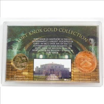 Fort Knox Gold Collection-2001-D Gold Layered Kentucky Quarter & US Mint Fort Knox Medal (Lovely Toning) In Custom Hard Presentation Case!