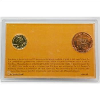 Fort Knox Gold Collection-2001-D Gold Layered Kentucky Quarter & US Mint Fort Knox Medal (Lovely Toning) In Custom Hard Presentation Case!