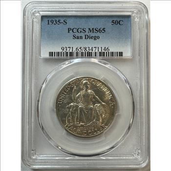1935-S San Diego California Pacific International Exposition Commemorative Silver Half Dollar PCGS Graded MS65
