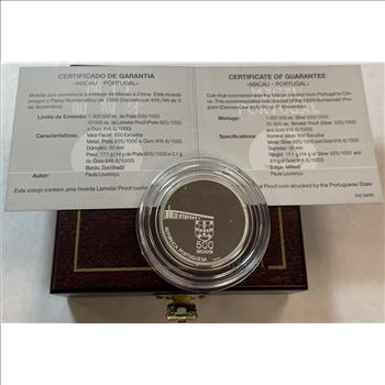 1999 Macau Portugal 500 Escudos 1/10 oz Gold over Sterling Silver Macua Transfer to China Proof Commemorative Coin - Only 10,000 Minted