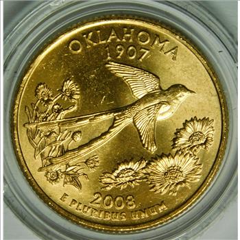 2008-P 24K Gold-Layered Oklahoma Commemorative State Quarter - In Plastic Capsule