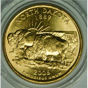 2006-P 24K Gold-Layered North Dakota Commemorative State Quarter - In Plastic Capsule