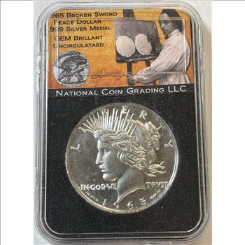 1 oz .999 Fine Silver 1965 Broken Sword Peace Dollar Silver Coin/Medal Gem Brilliant Uncirculated 