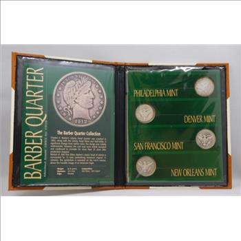 Barber Silver Quarter Mint-Mark Collection (4) Silver Barber Quarters With All 4 Mints Included:Philadelphia, San Francisco, Denver & Rare New Orleans-Custom Bi-Fold Holder