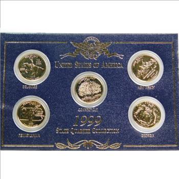 1999 24K Gold Plated State Quarter Collection - Delaware, New Jersey, Pennsylvania, Georgia and Connecticut