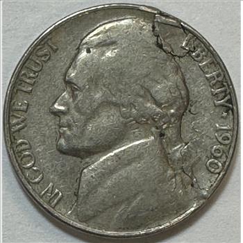 MINT ERROR 1960 Jefferson Nickel Major Obverse Lamination Error