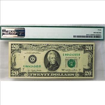 $20 1977 Federal Reserve Note Chicago PMG Graded XF40 Ink Smear Error