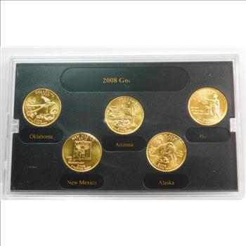 2008 Gold Edition State Quarter Collection 24K Layered Gold Brilliant Uncirculated Custom Presentation Case