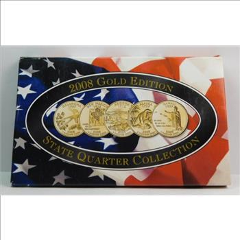 2008 Gold Edition State Quarter Collection 24K Layered Gold Brilliant Uncirculated Custom Presentation Case