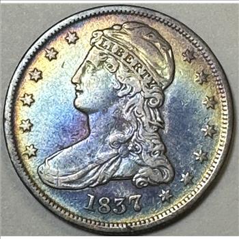 RAINBOW TONED 1837 Reeded Edge Variety Silver Half Dollar