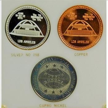 Set of (3) 1970 Convention of International Numismatics Coins - 1 oz .999 Fine Proof Silver, Copper and Cupro Nickel Coins Included in Custom Acrylic Holder