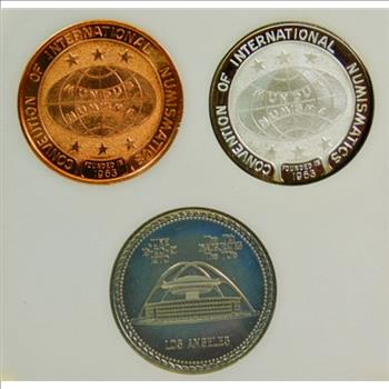 Set of (3) 1970 Convention of International Numismatics Coins - 1 oz .999 Fine Proof Silver, Copper and Cupro Nickel Coins Included in Custom Acrylic Holder