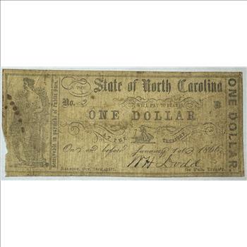 1861 $1 State of North Carolina Confederate States Note