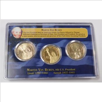 First Day of Issue! - 2008 Martin Van Buren Presidential Coin Set - Uncirculated Philadelphia & Denver with Proof San Francisco - Three Coin Set