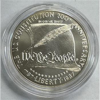 1987-P U.S. Constitution 200th Anniversary Uncirculated Commemorative Silver Dollar in Original U.S. Mint Capsule