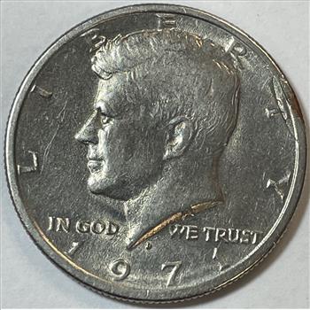 MINT ERROR 1971-D Kennedy Half Dollar - Lamination Error & Partial Clad Layer Missing @ 2' O'Clock on Obverse
