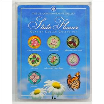 7 Uncirculated State Quarters-Colorized On One Side With That State's Flower-Colorized Beautifully & Hard Plastic Presentation Case