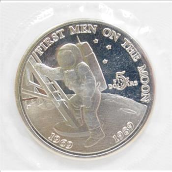 1989 $5 Apollo 11 First Men on the Moon 20th Anniversary Commemorative Coin