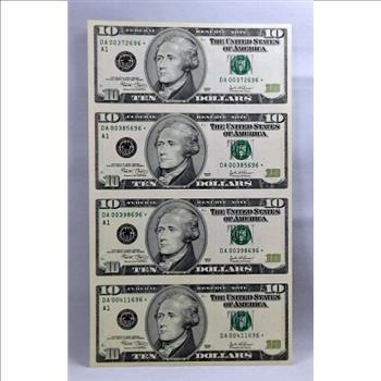 UNCUT SHEET STAR NOTE REPLACEMENT ERROR 2003 $10 Federal Reserve Crisp Uncirculated Star Notes - DA Series