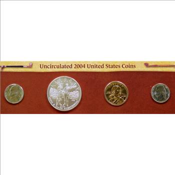 2004 Lewis And Clark Coin And Currency Set Includes Peace Medal, Keelbaot and Peace Medal Nickel, Silver Dollar, Sacagawea Dollar, Replica Buffalo 10 Dollar Note, And 3 Different Stamps