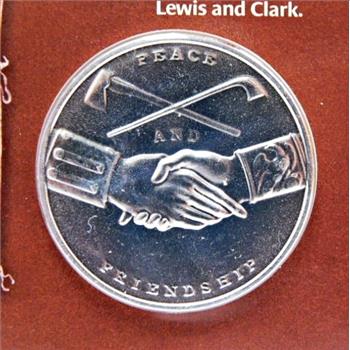 2004 Lewis And Clark Coin And Currency Set Includes Peace Medal, Keelbaot and Peace Medal Nickel, Silver Dollar, Sacagawea Dollar, Replica Buffalo 10 Dollar Note, And 3 Different Stamps