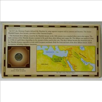 14th Century Ancient Coin - Mamluk Silver Fractional Dirham - Civilization: Egypt - from the 20 Centuries of Coins - Encased in a Cardboard Informational Panel by the Postal Commemorative Society