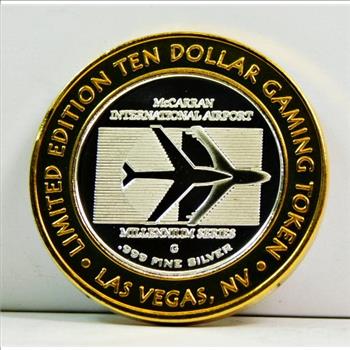 Silver Strike - .999 Fine Silver - McCarran International Airport  - Limited Edition $10 Gaming Token  - 1958 Las Vegas, Nevada