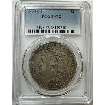 1890-CC Carson City Minted Morgan Silver Dollar PCGS Graded F12